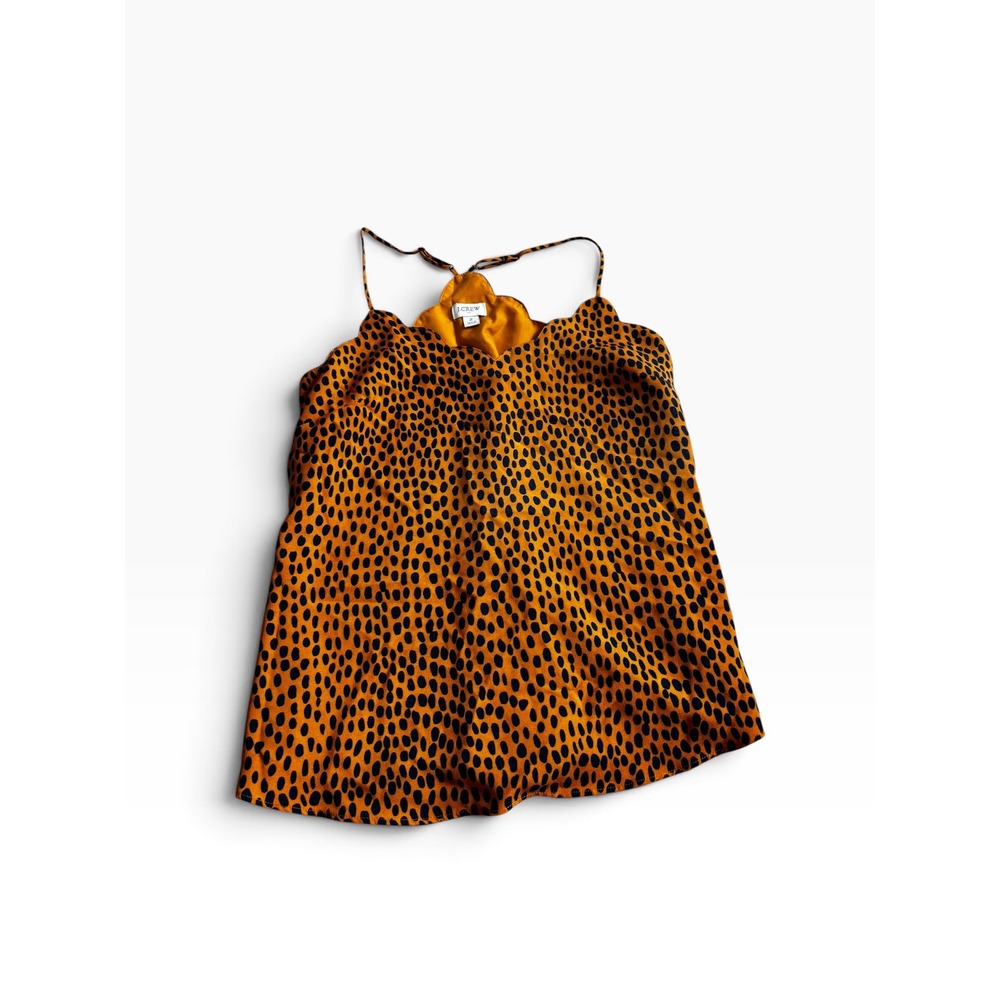 J.Crew Camisole 2 Orange Animal Print Scalloped Cheetah Spaghetti Strap Tank